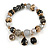 Trendy Glass and Semiprecious Bead, Gold Tone Metal Rings Flex Bracelet (Black, Grey) - 18cm L - view 3