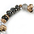 Trendy Glass and Semiprecious Bead, Gold Tone Metal Rings Flex Bracelet (Black, Grey) - 18cm L - view 4