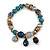 Trendy Glass and Semiprecious Bead, Gold Tone Metal Rings Flex Bracelet (Teal, Blue, Grey) - 18cm L