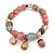 Trendy Glass and Semiprecious Bead, Gold Tone Metal Rings Flex Bracelet (Pink, Grey) - 18cm L
