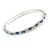 Slim Sky Blue/ Clear Crystal Flex Bracelet In Silver Tone Metal - up to 17cm L - For Small Wrist - view 4