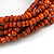 Multistrand Dusty Orange Glass Bead with Brown Wooden Bead Flex Bracelet - Medium - view 6