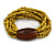 Multistrand Dusty Yellow Glass Bead with Brown Wooden Bead Flex Bracelet - Medium