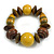 Statement Chunky Wood Bead Flex Bracelet in Yellow/ Brown - Medium