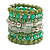 Wide Coiled Ceramic, Acrylic, Glass Bead Bracelet (Green, Lime, Transparent) - Adjustable