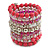 Wide Coiled Ceramic, Acrylic, Glass Bead Bracelet (Pink, Fuchsia, Transparent) - Adjustable