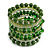 Wide Coiled Ceramic, Glass Bead Bracelet (Green, Transparent) - Adjustable - view 3