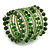 Wide Coiled Ceramic, Glass Bead Bracelet (Green, Transparent) - Adjustable - view 5