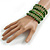Wide Coiled Ceramic, Glass Bead Bracelet (Green, Transparent) - Adjustable - view 2