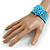 Statement Beaded Flower Stretch Bracelet In Light Blue - 18cm L - Adjustable - view 3