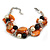 Faux Pearl & Shell - Composite Silver Tone Link Bracelet ( Orange, Black/ Cream) - 16cm L/ 3cm Ext - For Small Wrist Only
