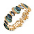 Teal Green/ Blue/ Grey Enamel Oval Cluster Textured Flex Bracelet In Gold Tone - 18cm Long