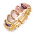 Pink/ Purple Enamel Curly Oval Cluster Textured Flex Bracelet In Gold Tone - 20cm Long - view 5