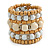 Wide Coiled Ceramic, Acrylic, Wood Bead Bracelet (Snow White/ Cream/ Natural) - Adjustable