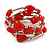 Multistrand Red Glass Heart Bead Coiled Flex Bracelet In Silver Tone - Adjustable