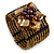 Bronze Brown Glass Bead Flex Cuff Bracelet with Shell Flower - M/ L