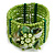 Lime Green Glass Bead Flex Cuff Bracelet with Shell Flower - M/ L - view 7