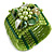 Lime Green Glass Bead Flex Cuff Bracelet with Shell Flower - M/ L - view 2