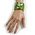 Lime Green Glass Bead Flex Cuff Bracelet with Shell Flower - M/ L - view 3
