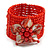 Brick Red Glass Bead Flex Cuff Bracelet with Shell Flower - M/ L - view 2