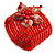 Brick Red Glass Bead Flex Cuff Bracelet with Shell Flower - M/ L - view 6