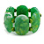 Wide Chunky Resin/ Wood Bead Flex Bracelet in Green/ White - M/ L