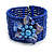 Blue Glass Bead Flex Cuff Bracelet with Shell Flower - M/ L - view 2