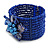 Blue Glass Bead Flex Cuff Bracelet with Shell Flower - M/ L - view 6