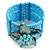 Light Blue Glass Bead Flex Cuff Bracelet with Shell Flower - M/ L - view 4