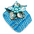 Light Blue Glass Bead Flex Cuff Bracelet with Shell Flower - M/ L - view 2