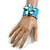 Light Blue Glass Bead Flex Cuff Bracelet with Shell Flower - M/ L - view 3