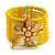 Yellow Glass Bead Flex Cuff Bracelet with Shell Flower - M/ L