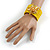 Yellow Glass Bead Flex Cuff Bracelet with Shell Flower - M/ L - view 3
