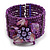 Purple Glass Bead Flex Cuff Bracelet with Shell Flower - M/ L