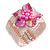 Light Pink Glass Bead Flex Cuff Bracelet with Shell Flower - M/ L