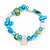Glass Bead and Sea Shell Nugget Flex Bracelet in Sky Blue/Off White/Green - Size M/L