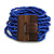 Lapis Blue Glass Bead Multistrand Flex Bracelet With Wooden Closure - 18cm L