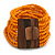 Orange Glass Bead Multistrand Flex Bracelet With Wooden Closure - 18cm L