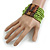 Lime Green Glass Bead Multistrand Flex Bracelet With Wooden Closure - 18cm L - view 3