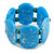 Chunky Light Blue/White Resin and Teal Wood Bead Wide Flex Bracelet - M/ L - view 4
