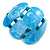 Chunky Light Blue/White Resin and Teal Wood Bead Wide Flex Bracelet - M/ L - view 5