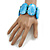 Chunky Light Blue/White Resin and Teal Wood Bead Wide Flex Bracelet - M/ L - view 3
