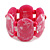 Chunky Pink/White Resin and Deep Pink Wood Bead Wide Flex Bracelet - M/ L