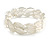 Metallic White Pearl Enamel Leafy Stretch Bracelet in Silver Tone Finish - 18cm L - Medium