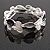 Charcoal Grey/Metallic White/Light Grey Enamel Leafy Floral Flex Bracelet In Silver Tone - 17cm Long - Size S/M - view 2