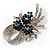 Stunning Bow Corasge Crystal Brooch (Clear&Navy Blue) - view 3