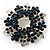 Navy Blue Crystal Wreath Brooch in Silver Tone - 50mm Diameter - view 6