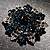 Navy Blue Crystal Wreath Brooch in Silver Tone - 50mm Diameter - view 7