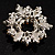 Navy Blue Crystal Wreath Brooch in Silver Tone - 50mm Diameter - view 4