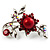 Faux Pearl Floral Brooch (Hot Red)